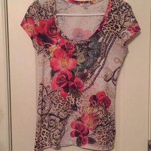 Cache Floral & Leopard Design Shirt. Size Medium.